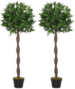 2 Artificial Topiary Bay Laurel Ball Trees Nursery Pot for Indoor Outdoor Decor
