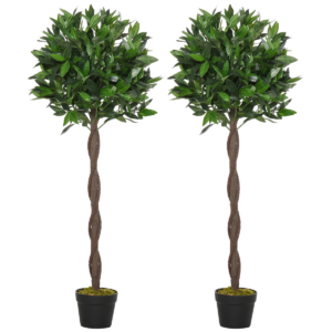 2 Artificial Topiary Bay Laurel Ball Trees Nursery Pot for Indoor Outdoor Decor