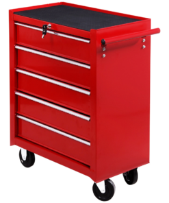 HOMCOM Tool Trolley with 5 Drawers Steel Tool Chest on Wheels with Handle Red