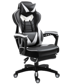 Gaming Chair Ergonomic Reclining w/ Manual Footrest Wheels Stylish Office White