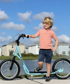 HOMCOM 90-96cm Kids Kick Scooter Adjustable Handlebar Inflatable Wheels Blue