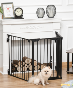 Pet Gate 3-Panel Dog Playpen for Indoor Stair Barrier W/ Walk Through Door Black