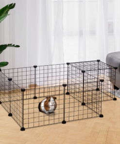 DIY Pet Playpen Metal Wire Fence 12-Panel Guinea Pig Small Animals Cage Black