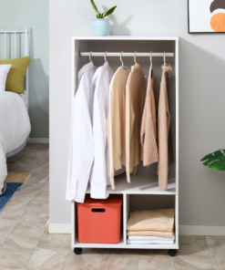 Open Wardrobe Clothes Rail Bedroom Clothes Storage w/ Hanging Rod Shelves White