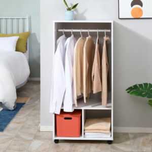 Open Wardrobe Clothes Rail Bedroom Clothes Storage w/ Hanging Rod Shelves White