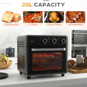 HOMCOM Air Fryer Oven 20L Mini Oven Countertop Convection Oven 1400W Black