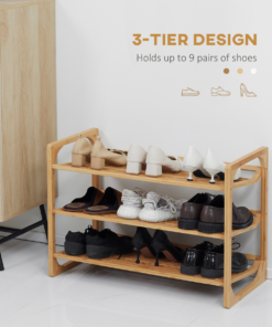 Bamboo Shoe Rack, 3-tier Shoe Storage Shelf for 9 Pair Shoes for Entryway