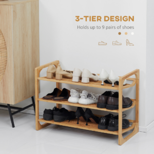 Bamboo Shoe Rack, 3-tier Shoe Storage Shelf for 9 Pair Shoes for Entryway