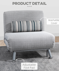 Single Sofa Bed Folding Chair Bed w/ Steel Frame Padding Pillow Grey, Silver