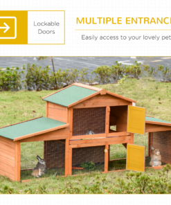 Deluxe Fir Wood Rabbit Hutch 2-Tier Metal Guinea Pig Small Animal House Pawhut