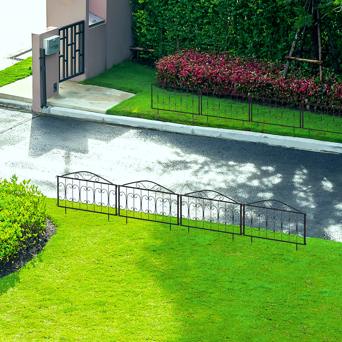 4PC Metal Garden Fence Panels Decorative Border Edging, Interlocking Easy Install - Image 8