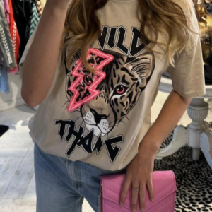 Ladies Oversized Tiger Lightning Wild Thang Short Sleeves T Shirt Top