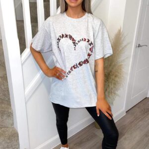 Ladies Oversized Printed Heart Short Sleeves T Shirt Top