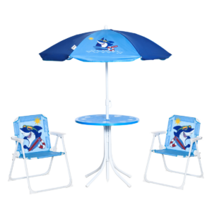 Kids Foldable 4-Piece Garden Set w/ Table, Chairs & Umbrella, Blue