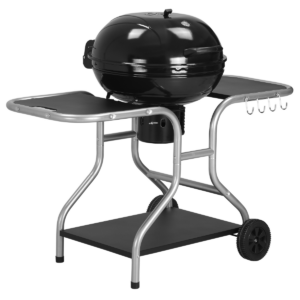 Outsunny Charcoal Trolley BBQ Grill with Wheels, Side Trays & Ash Catcher, Black