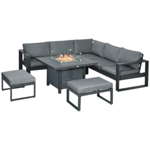 Outsunny 6-Piece Outdoor Fire Pit Patio Furniture Set, Aluminium, 7 Seats