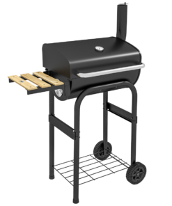 Outsunny Charcoal BBQ Grill Trolley w/ Lid, Thermometer, Shelves & Wheels