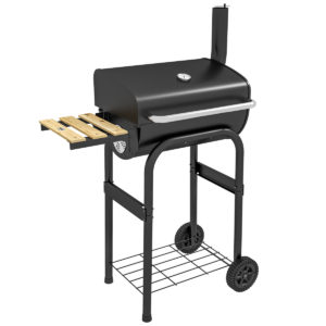 Outsunny Charcoal BBQ Grill Trolley w/ Lid, Thermometer, Shelves & Wheels