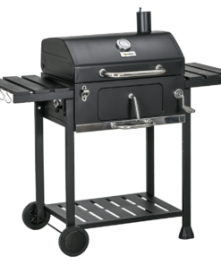 Charcoal BBQ Grill Smoker Trolley with Shelves, Bottle Opener and Wheels