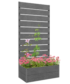 Outsunny Raised Garden Bed with Trellis and Drainage Hole, Planter Box, Grey