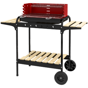 Outsunny Charcoal BBQ Grill Trolley w/ 5-Level Height, Ash Catcher & Wheels