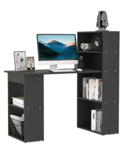 Black Computer Desk 120x55x120 cm - Space-Saving & 6-Shelf Storage