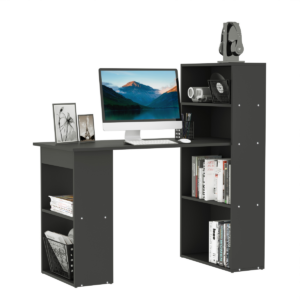 Black Computer Desk 120x55x120 cm - Space-Saving & 6-Shelf Storage