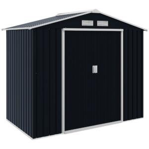 Lockable Galvanised Steel Garden Shed 7x4ft Sliding Double Door Grey Vent Roof
