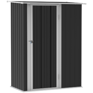 Grey Garden Tool Shed with Sloped Roof, Lockable Door, 142 x 84 x 189cm