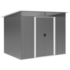 Outsunny 6.4x8.5ft Metal Garden Shed w/ Double Sliding Lockable Doors, Grey