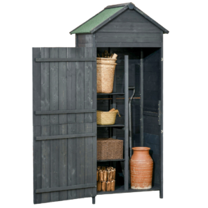 Outsunny Wooden Outdoor Garden Shed Utility Tool Storage Cabinet Grey