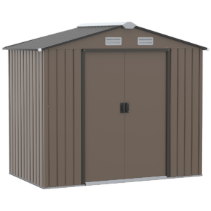 Lockable Metal Garden Shed Storage Unit w/ Vent & Floor Foundation, Brown