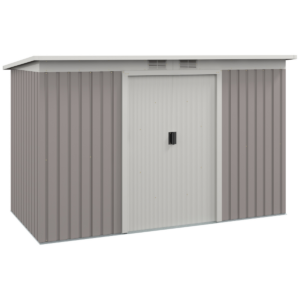 Light Grey Galvanized Steel Garden Storage Shed Tool Box Container, Metal Roof