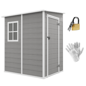 Outsunny Lean-To Garden Shed 4x5ft Plastic Tool Storage w/ Lockable Door