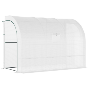 300x150x213cm Lean-to Plant Greenhouse w/ Cover Window, Zip Doors & Shelves, White