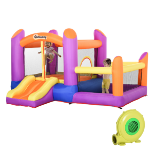 Outsunny Inflatable Bouncy Castle with Slide & Pool House, Electric Blower, Multi-Color
