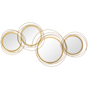 HOMCOM 4-Piece Metal Wall Art Mirror Sculpture, Gold Waved Circle Decor