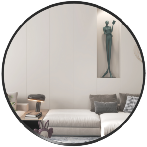 HOMCOM Round Wall Mirror, 61cm Black Aluminium Frame for Bathroom Bedroom