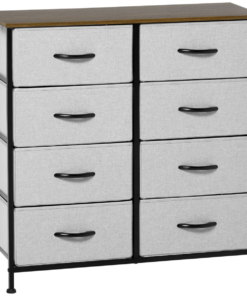 HOMCOM 8 Drawer Fabric Chest of Drawers w/ Wooden Top for Closet Hallway Grey