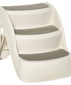 Portable Dog Steps Non-slip Pet Stairs 3-Step Design for High Beds Sofas, Cream
