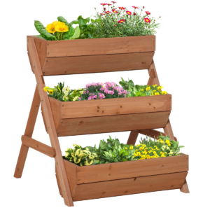 Three-Tier Wooden Raised Garden Bed - Elevated Planter, Brown Finish