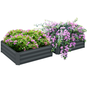 Outsunny 2-Pack Raised Garden Beds - Galvanised Steel, Easy Assembly, Dark Grey