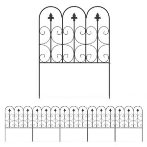 5-Pack Metal Garden Fence Border Edging, Decorative Curved Interlocking Panels