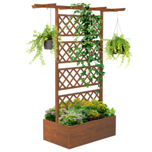 Outsunny Wooden Trellis Planter - Raised Garden Bed for Climbing Plants (Orange)