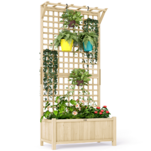 Outsunny Wood Planter Box with Trellis for Climbing Plants - Natural Finish