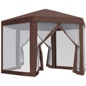 Hexagonal Outdoor Party Gazebo Canopy Tent with Mesh Walls & Steel Frame