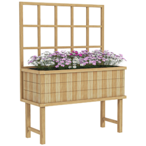 Outsunny Fir Wood Raised Garden Bed with Trellis & Drain Holes, Natural Finish