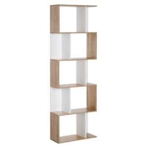 5-Tier S-Shape Display Bookcase Storage Shelf Unit, Natural Wood Finish