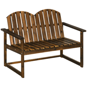 Outdoor Wooden Bench for Two, Patio Loveseat with Slatted Backrest Chair