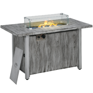 Outsunny Grey Gas Fire Pit Table w/ 50,000 BTU Burner, Cover & Glass Screen